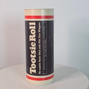Vintage 1990s Tootsie Roll Cardboard Tube Reusable Piggy Bank 7 Oz Black & Red C